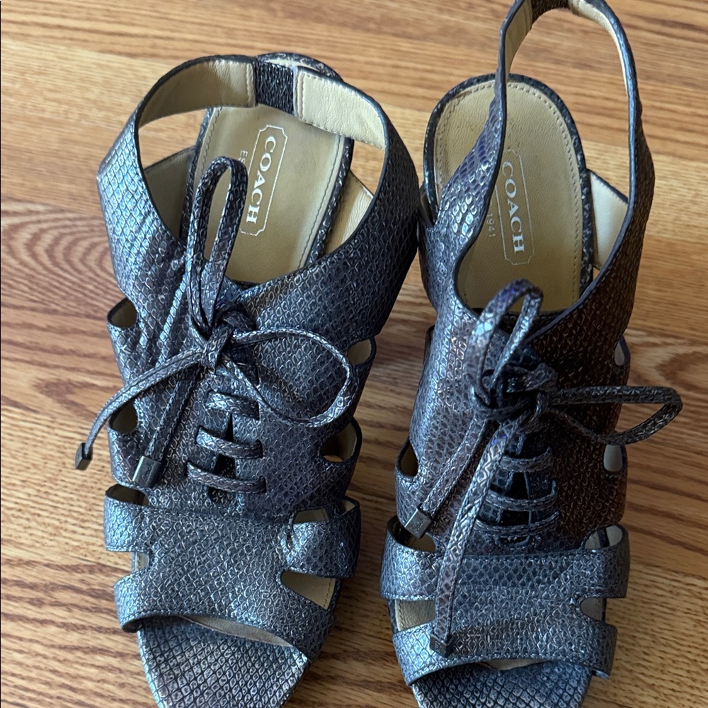Coach Women's pewter 4 1/2 in heel Sandal